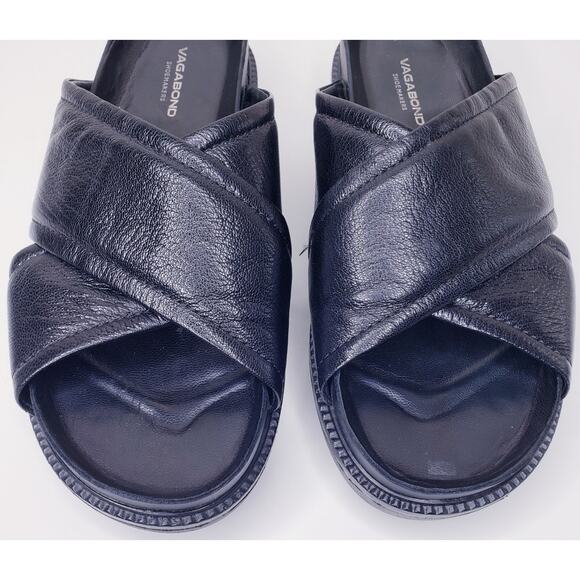 VAGABOND IRENE Cross Strap Black Leather Slide Platform Sandals Women's Size 36 - Picture 7 of 14